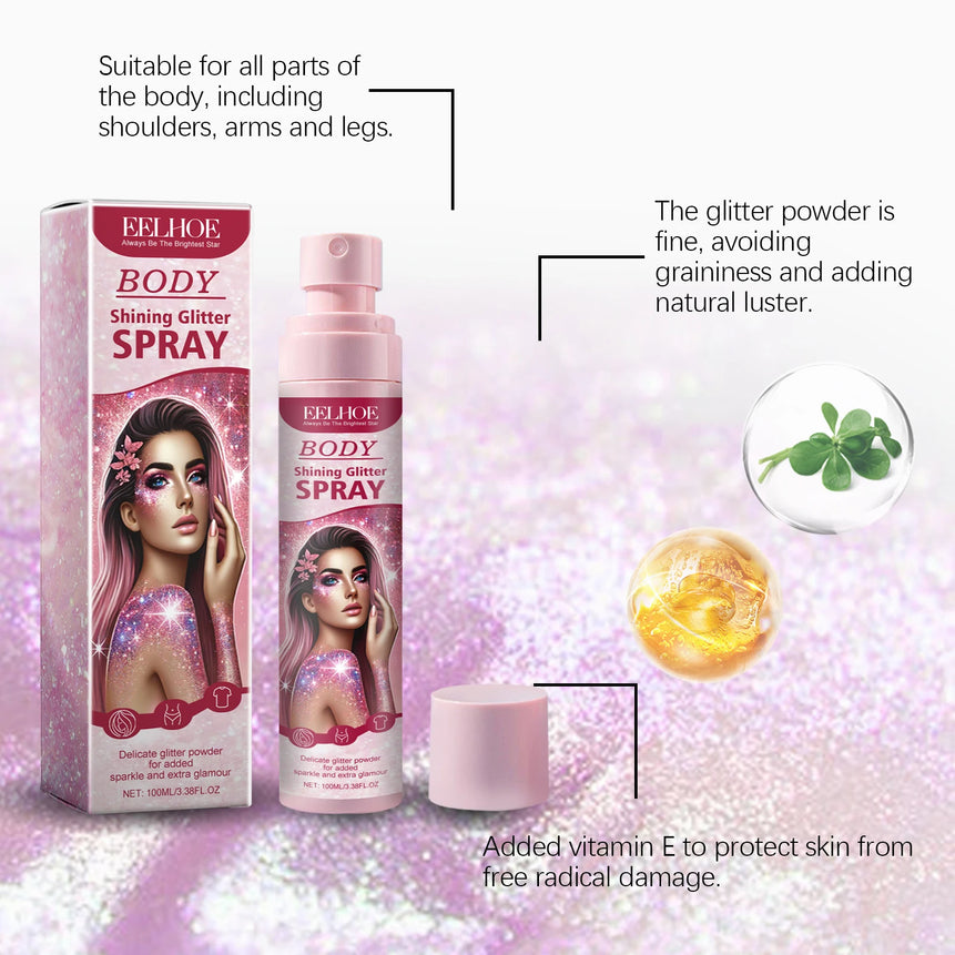 EELHOE Body Highlight Glitter Spray Temporary Hair Body Glitter Color Spray Shiny Makeup High Gloss Natural Body Shimmer Spray
