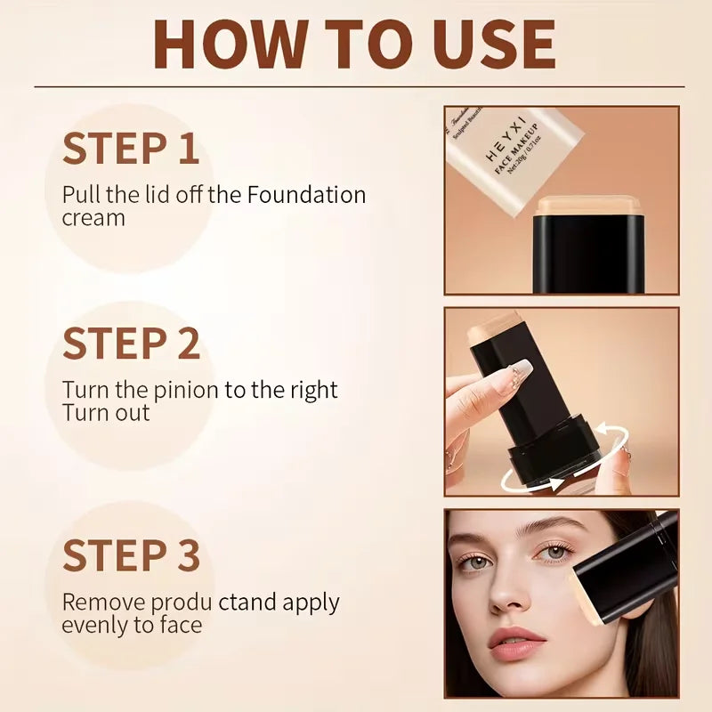 2-In-1 Concealer Foundation Stick Waterproof Sweatproof Full-Coverage Heavy-Duty Concealer Suitable For Skin Types(Dry, Oily)
