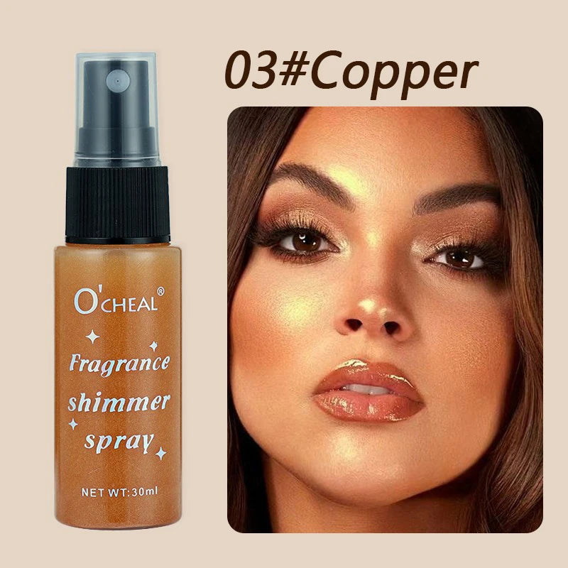 Ocheal 30ml Fragrance Shimmer Glitter Spray Shining Brightly Highlighter Powder Spray Long Lasting Body Hair Hand Neck Clothes