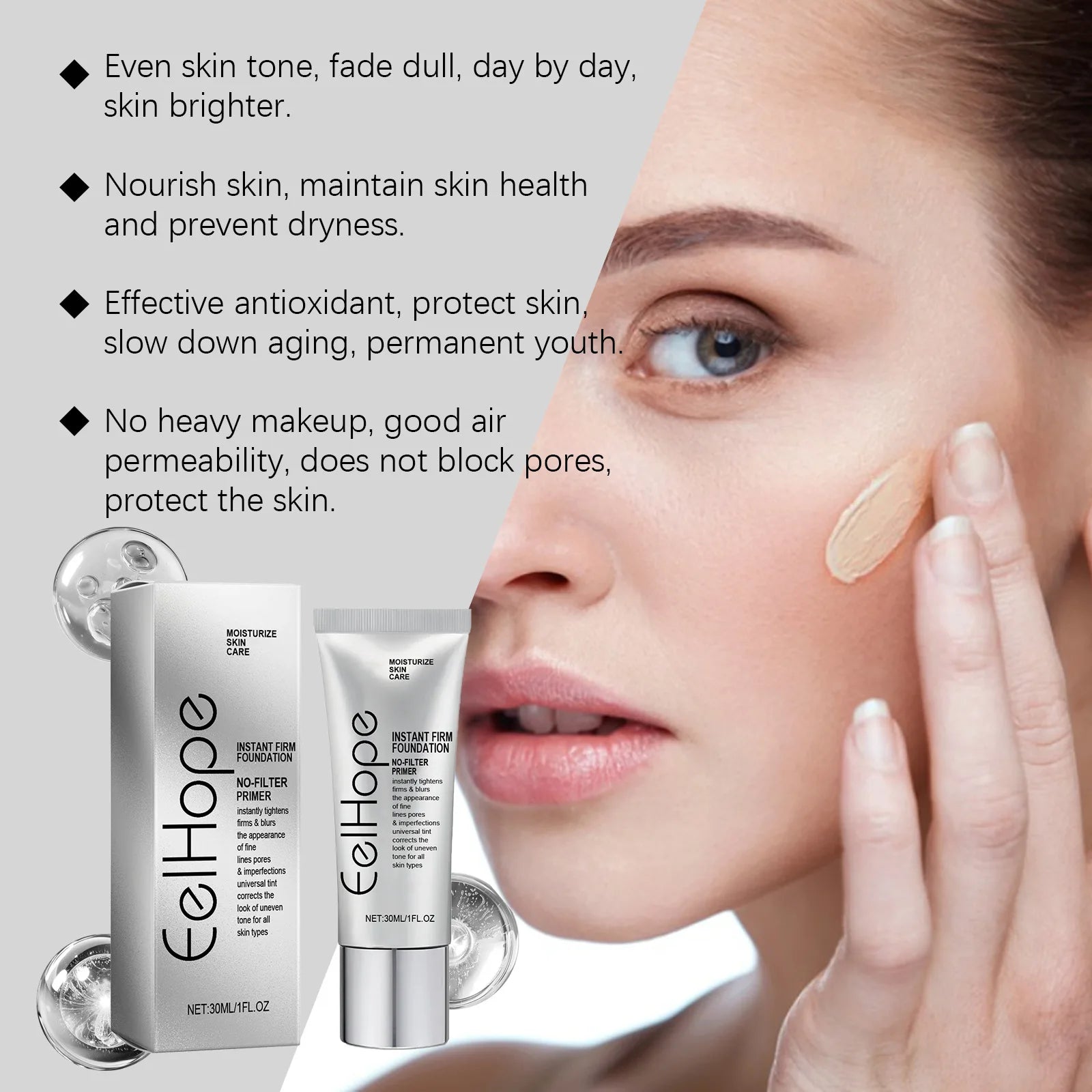 Eelhope Face Foundation Cream Fading Lines Cover Skin Defect Mositurize Nourish Easy Makeup Natural Look Facial Liquid Concealer