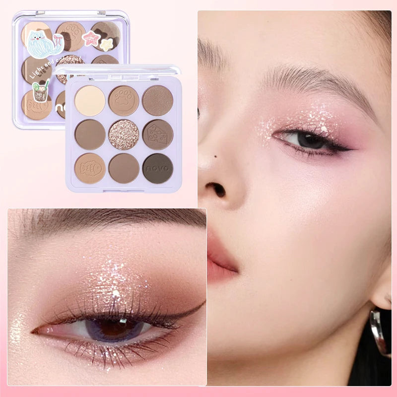 9-Color Eyeshadow Palette - Matte & Shimmer Finish,Water And Sweat Resistant, Long-Lasting Wear, Blendable,  Highlight And Blush