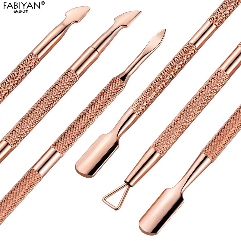 Stainless Steel Double Head Nail Art Dead Skin Pusher Cuticle Nipper Scissors Manicure Set Rose Gold UV Gel Remove 2/4Pcs/Set