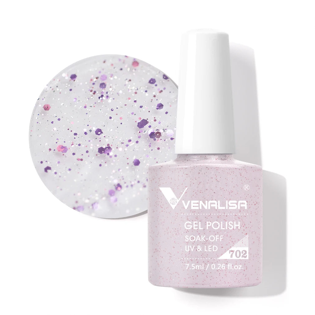 Venalisa Gel Nail Polish 7.5ml White Cap Glass Nail Gel Polish NoWipe Top Soak Off UV LED Nail Lacquer Glitter Color Gel