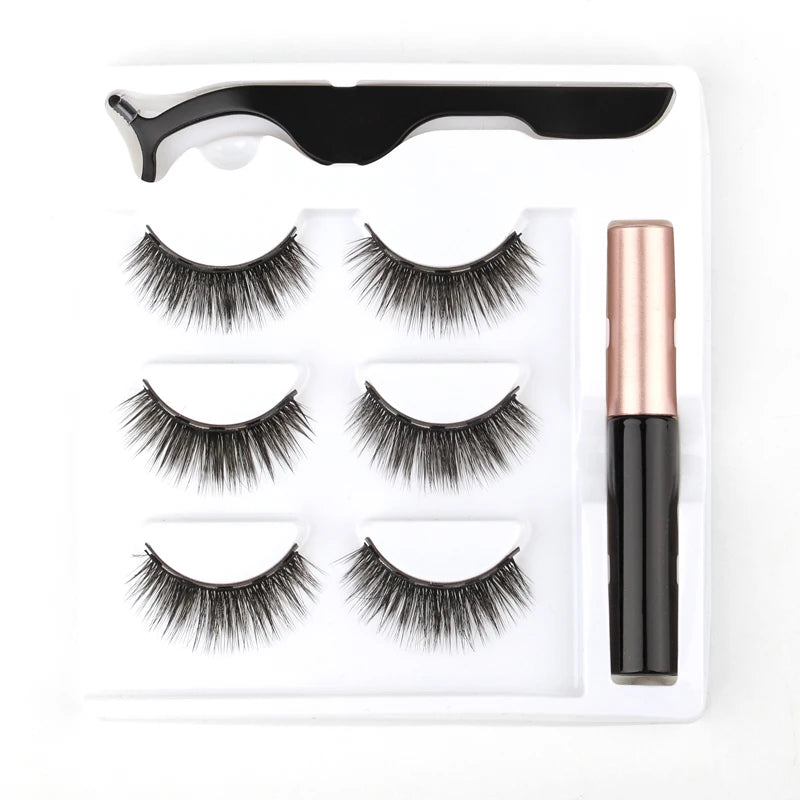 Magnetic Eyelashes 3D Mink Eyelashes Makeup Magnetic Lashes Eyeliner Tweezers Set Natural False Lashes Short Faux Cils