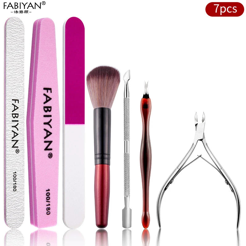 Manicure Set Cuticle Pusher Clippers Nail Art Files Buffer Sanding Tool Cleaning Brush Scissors Dead Skin Remover Dotting Pen
