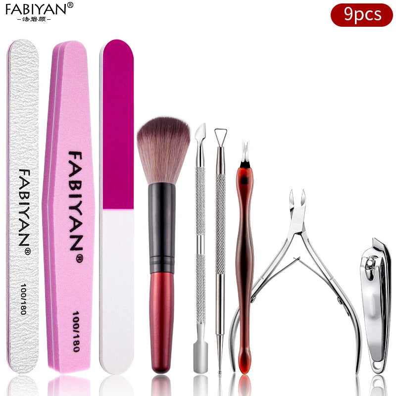 Manicure Set Cuticle Pusher Clippers Nail Art Files Buffer Sanding Tool Cleaning Brush Scissors Dead Skin Remover Dotting Pen