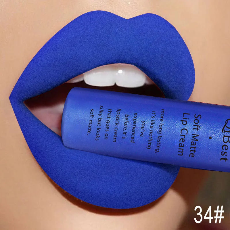 QIBEST Matte Liquid Lipstick Sexy Red Black Nude Lipgloss Waterproof Long Lasting Velvet Lip Gloss Makeup Lip Stain Tint 34Color