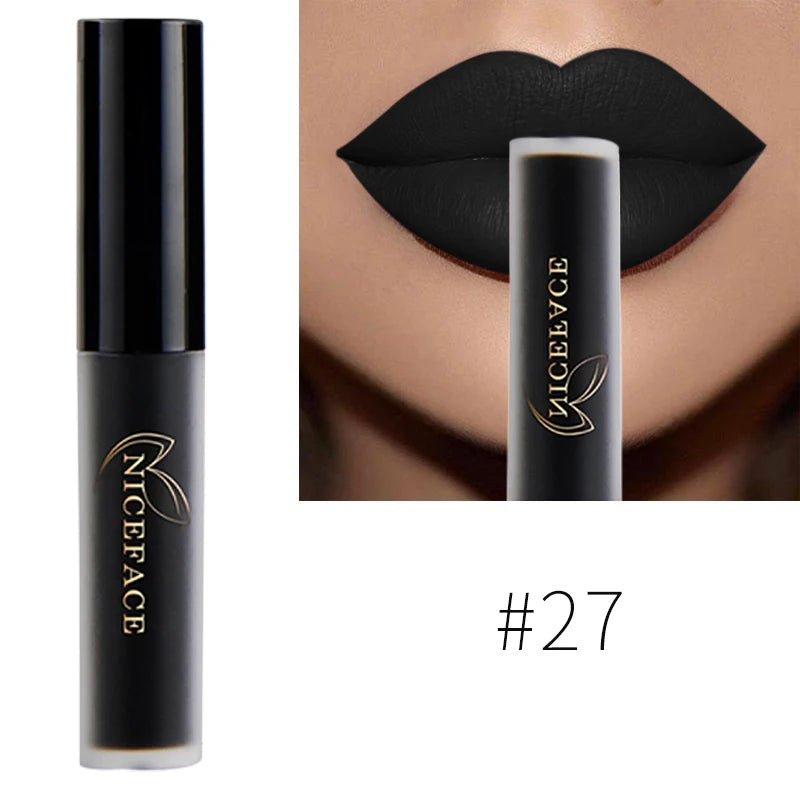 NICEFACE Matte Liquid Lipstick Waterproof Long Lasting Lip Gloss Tint Sexy Red Nude Purple Metallic Lipsticks Makeup Cosmetics