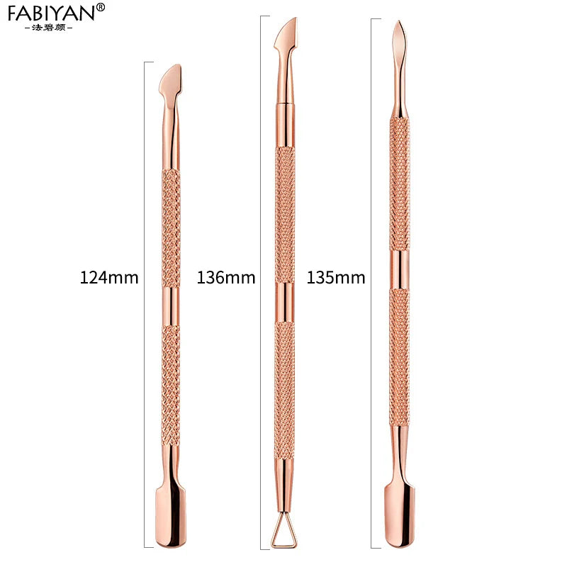 Stainless Steel Double Head Nail Art Dead Skin Pusher Cuticle Nipper Scissors Manicure Set Rose Gold UV Gel Remove 2/4Pcs/Set