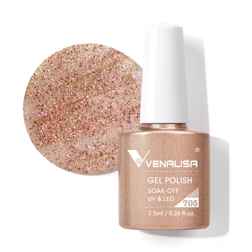 Venalisa Gel Nail Polish 7.5ml White Cap Glass Nail Gel Polish NoWipe Top Soak Off UV LED Nail Lacquer Glitter Color Gel