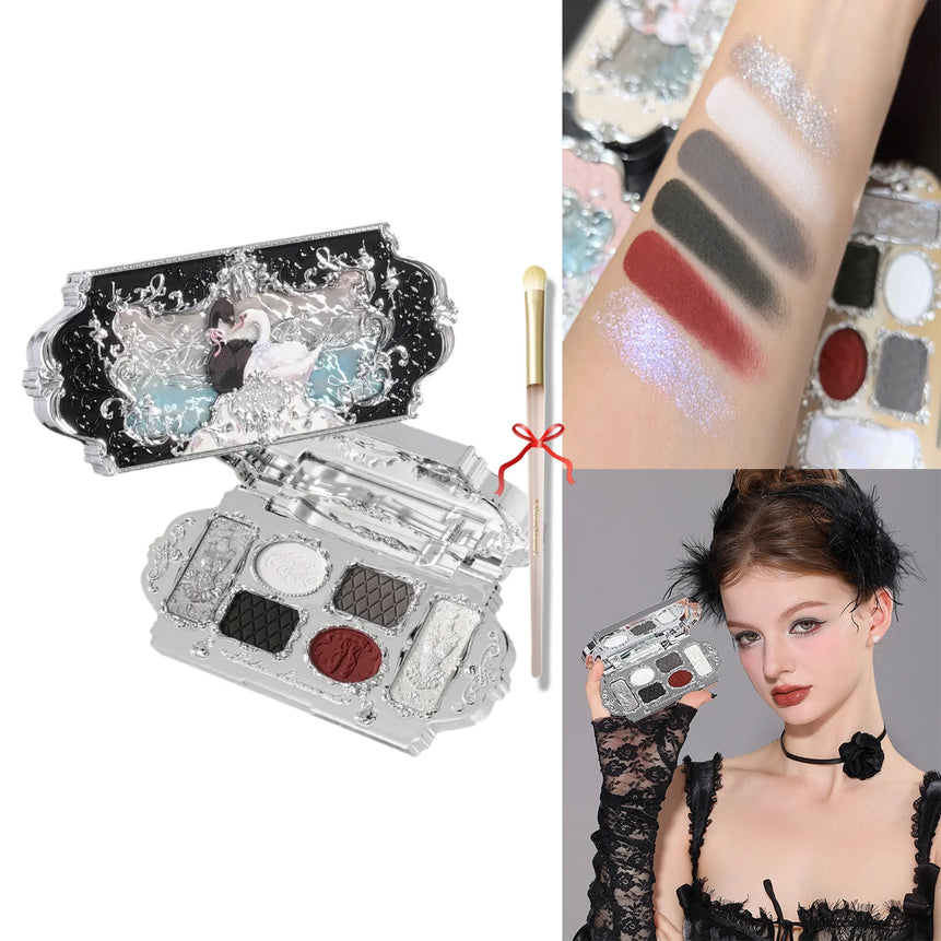 Flower Knows Swan Ballet 6 Color Eyeshadow Palette Matte Shimmer Pearl Glitter Waterproof Highly Pigmented Long Lasting Makeup