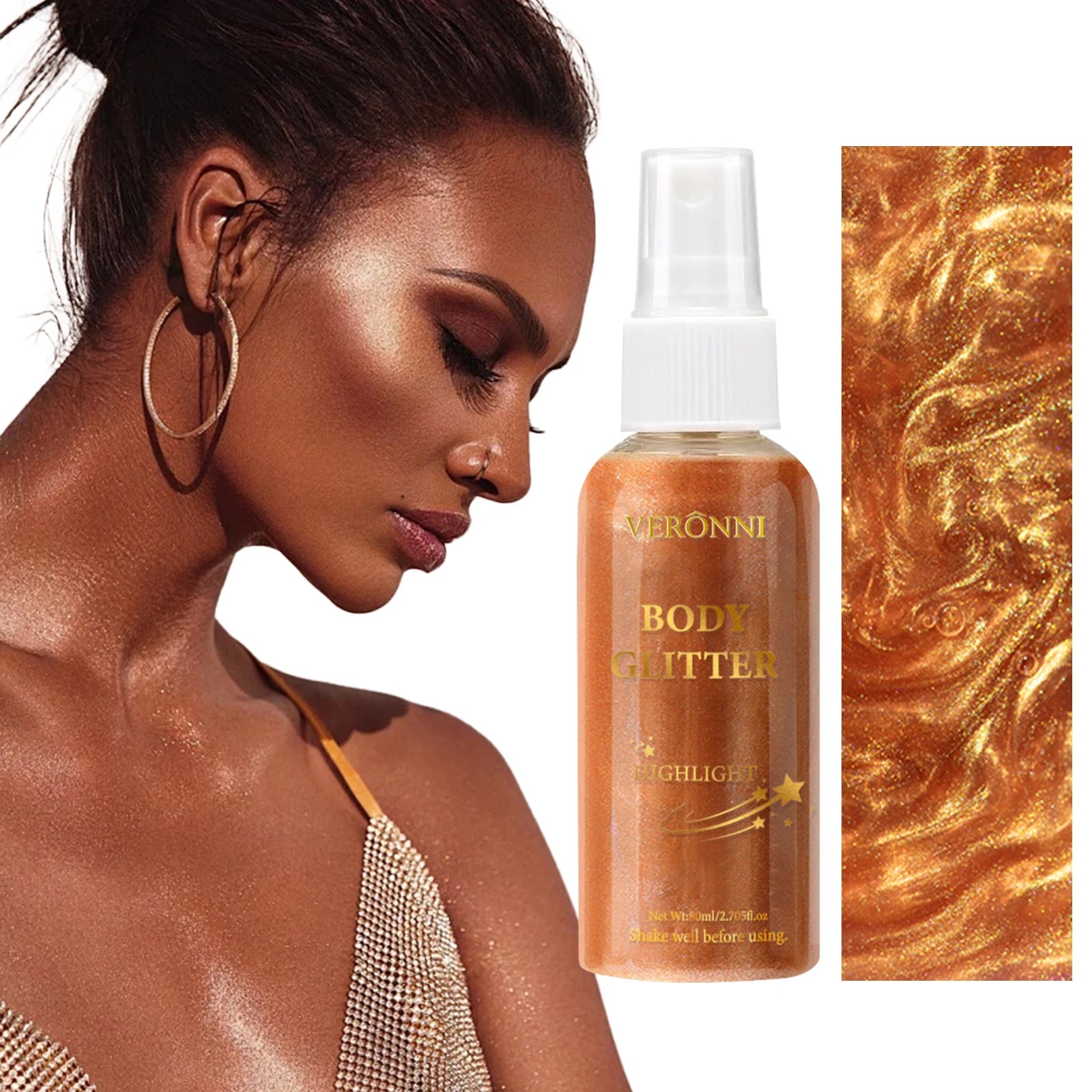 Liquid Body Highlighting Glow Shimmer Spray Cosmetic Waterproof Oil Lotion Makeup 4 Color High Gloss Glitter Spray for Face Body