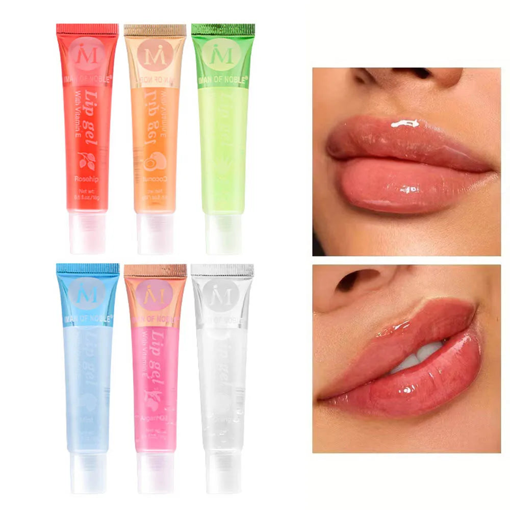 6/12Pcs Fruity Watery Glossy Lip Gloss Set VE, Rosehip, Argan, Mint, Aloe, Coconut Flavor Clear Lip Oil Moisturizing Lip Plumpin