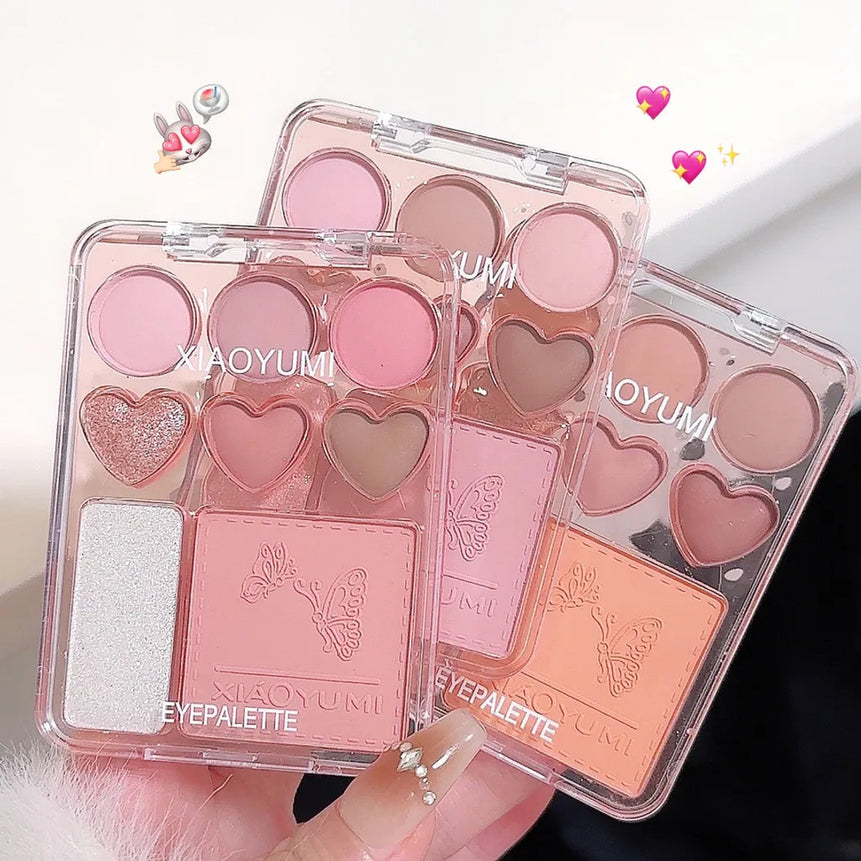 8-color love eye shadow plate, sweetheart blush, high-light integrated natural and long-lasting light shine eye shadow