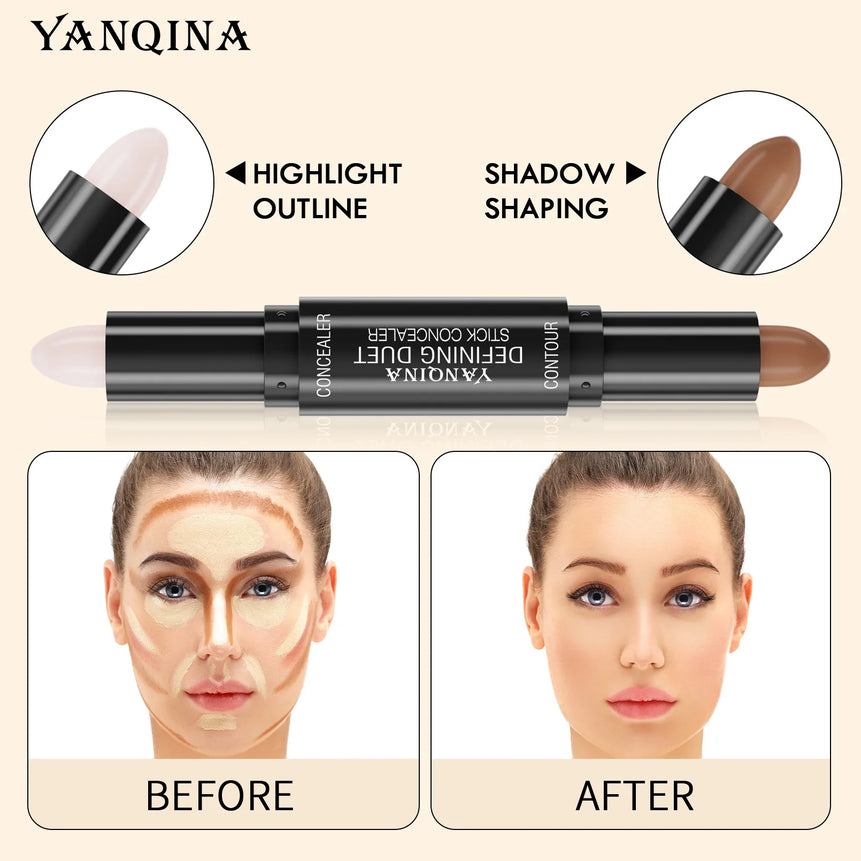 QIC/YANQINA Double-headed Concealer Stick Three-dimensional Repair Volume Brighten Face Highlight Concealer Pen Makeup