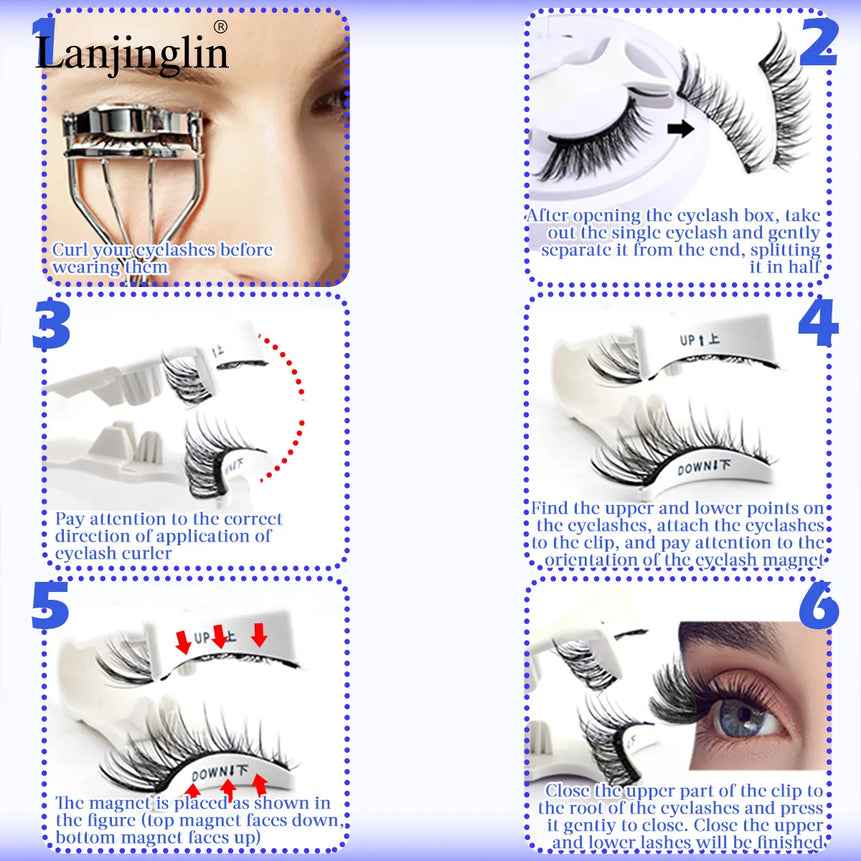Lanjinglin 3D Magnetic False Eyelashes Tweezer Set Cosmetics Natural Mink False Lash Professional Eyelash Extension Makeup Tool