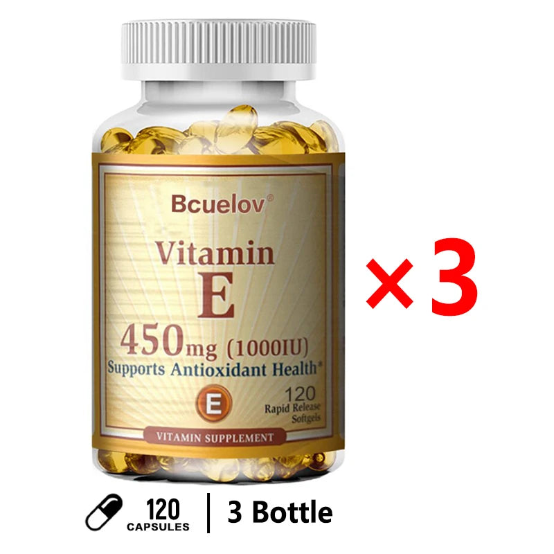Bcuelov Vitamin E 1000 IU 450mg - for skin, hair, circulatory health, immune system support - antioxidant supplement