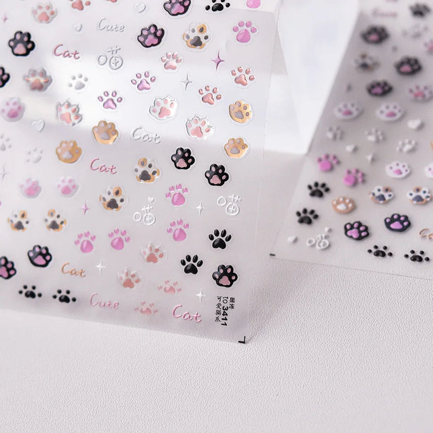 1pcs Cute Small Cat Claw Cherry Nail Art Charms Stickers Shiny 5D Jelly Cherry Pudding Bows Design Adhesive Sliders Nail Decals