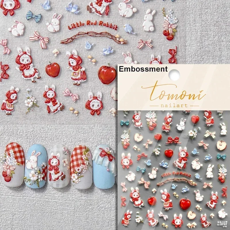 Lovely Cat Bunny Bowknot Poker Crown Lock Key Easter Eggs Love Cute Rabbit Mushroom Chick Flower Dog DIY Nail Art Stickers Decal