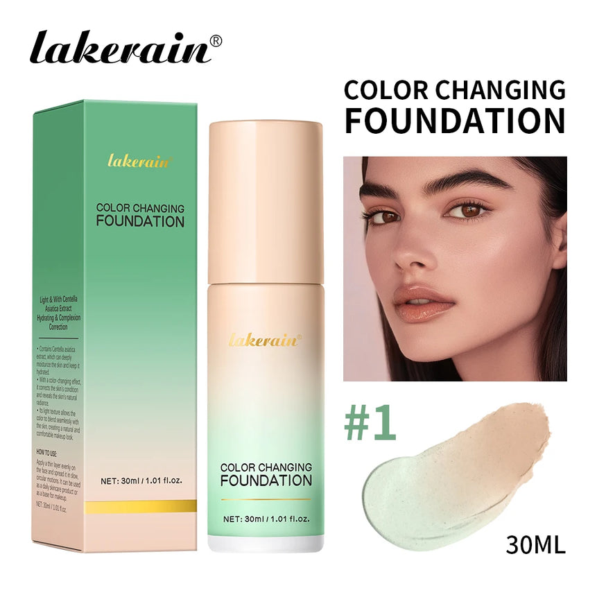 Lakerain Magic Color Changing Foundation Liquid Long Lasting Hydrating lightweight Base Makeup High Coverage Effective Concealer