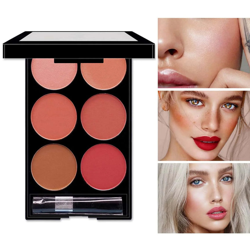 6-color blush and contouring all-in-one palette, pearlescent matte powder makeup palette