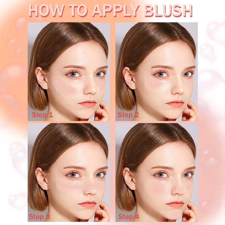 Single Shade Natural Pink Matte Blush Powder Palette with Brush Long-Lasting Buildable Soft Pink/ Rosy Glow/ Nude Cheek Contour
