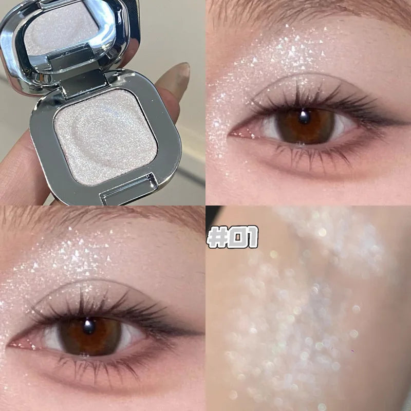 HERORANGE Square Single Highlighter Powder, Creamy Soft Texture, Radiant Pearl Pigment, Long-lasting Glow, Intense Color Payoff