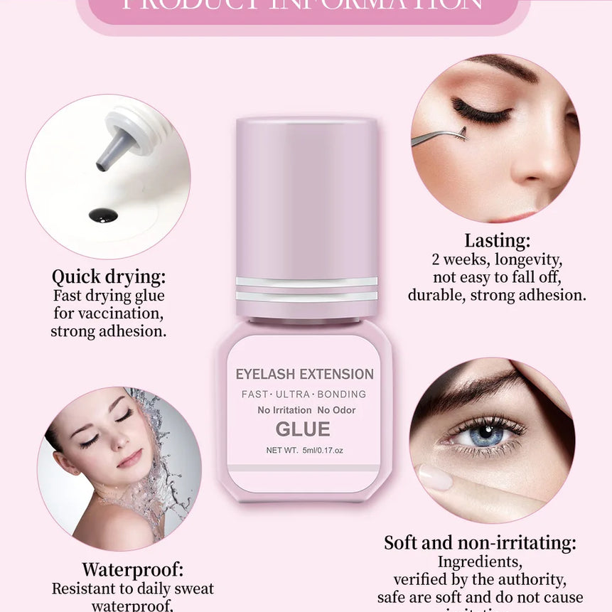 Professional DIY Waterproof Eyelash Extension Glue Quick Drying Strong Hold Long Lasting 14 Days for Home Use Low Smell eyelasah