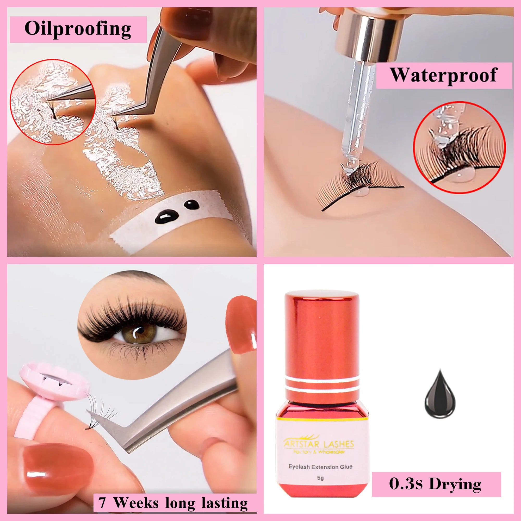 ARTSTAR 5ml Lash Extension Glue 0.3s Fast Drying Waterproof and Oil proof Black Korean Lash Glue
