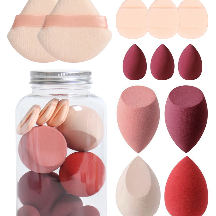 12Pcs Makeup Sponge Set with Storage Jar Latex-Free, Makeup Sponge Finger Puff, Dual-Use Wet & Dry Foundation Cosmetic Puffs