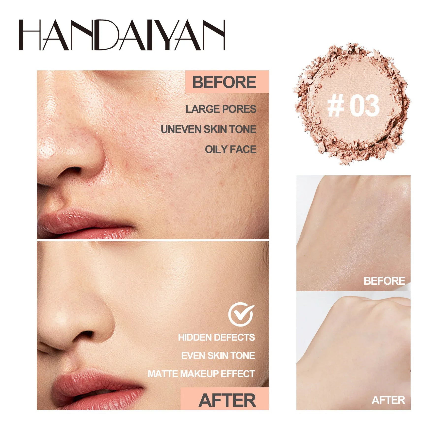 8 Color Matte Face Pressed Powder Oil Control Natural Setting Powder Foundation Full Coverage Waterproof Lasting Makeup