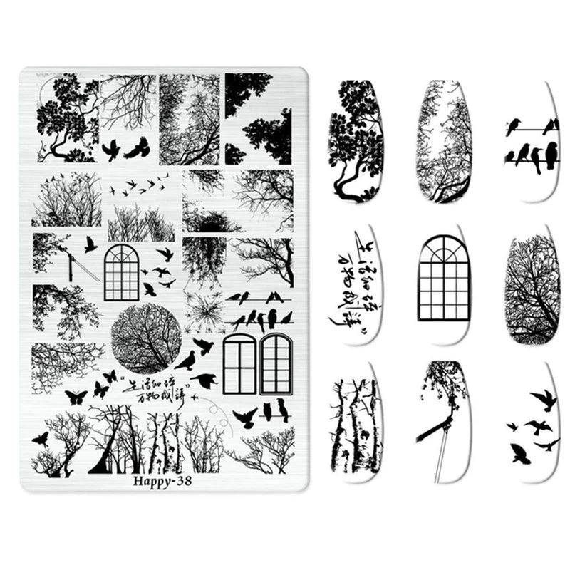 Maple Leaf Nail Stamping Plates Autumn Winter Leaves Design Polish Stencil Nail Printing Stamp Image Manicure Mold Stencil Tool