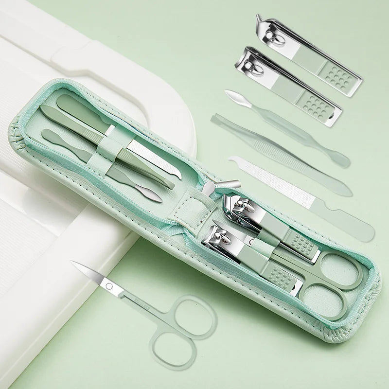7pcs Manicure Set Pedicure Sets Nail Clippers Tools Stainless Steel Professional Nail Scissors Cutter Travel Case Kit 7in1