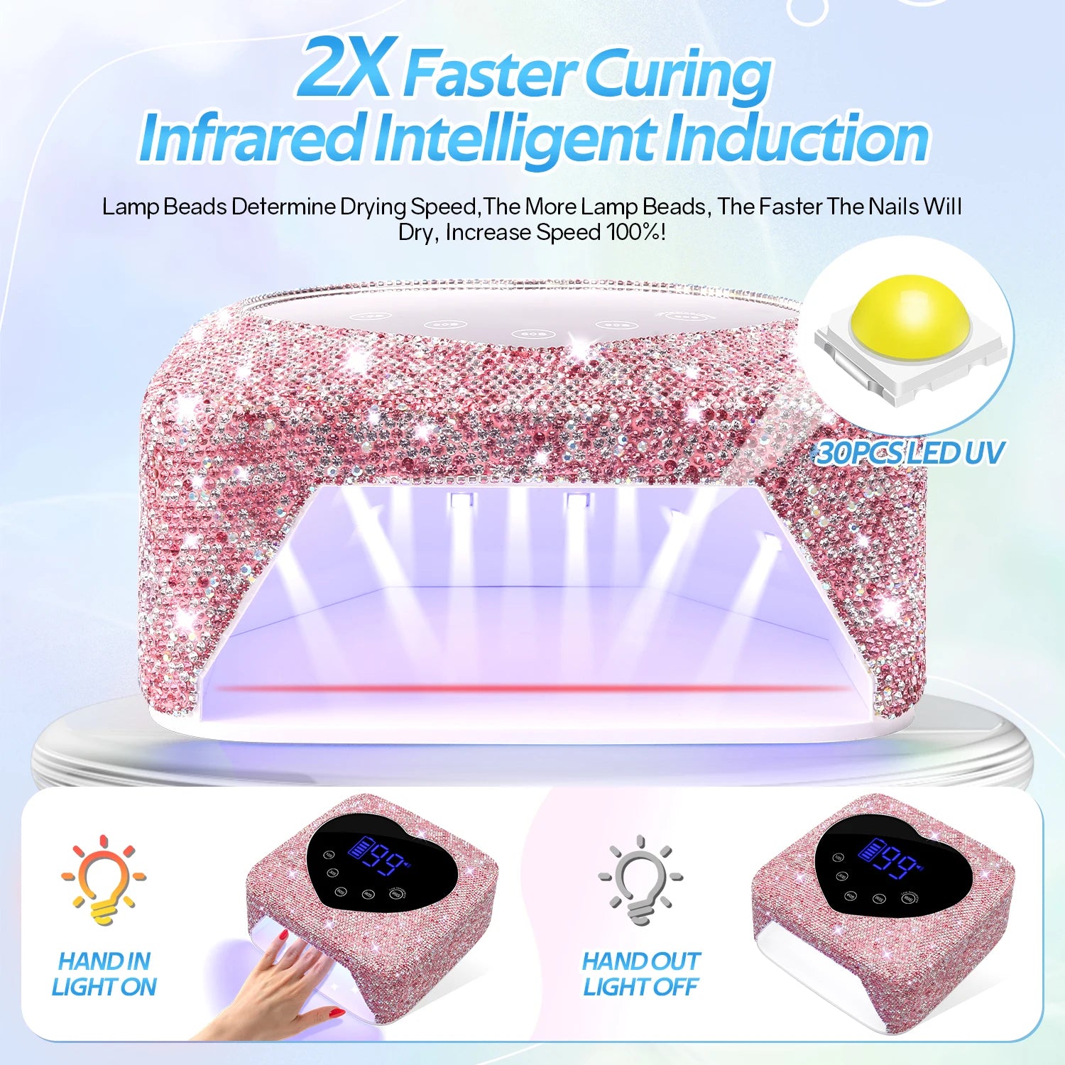 Rechargeable 72W UV LED Nail Lamp For Nails 30LEDS Wireless Gel Polish Curing Lamp With Large Screen Professional Nail Equipment