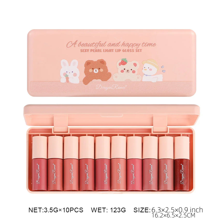 Twelve-Piece Lip Gloss Set, Water-Glossy Mirror Shimmer Lip Gloss, Moisturizing Lip Gloss, Non-Fading, Easy to Apply, Long-Lasting Makeup Effect Lip Gloss Set