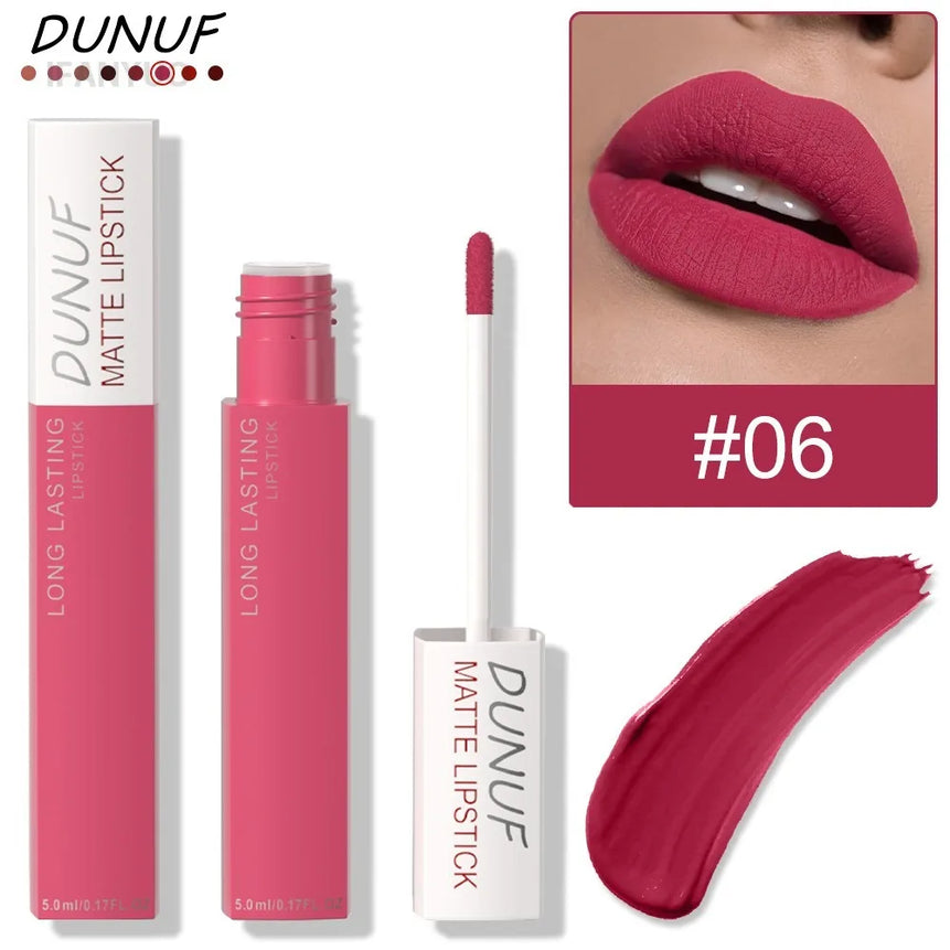 Non Stick Cup Liquid Lipstick Dark Purple Long Lasting Lip Gloss Matte Velvet Finish Resistant To Fading Waterproof Lip Cosmetic