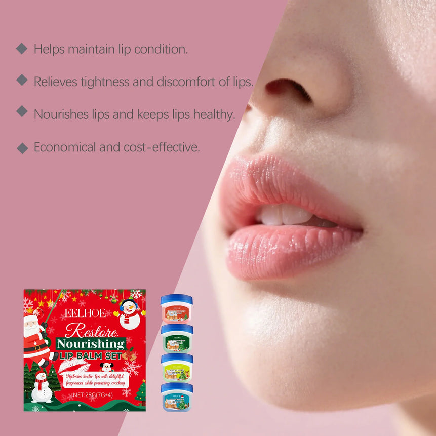Christmas Lip Balm Gift Set 4 Pack Moisturizing Lip Care non-greasy feel Holiday Stocking Stuffer for Women Men 4 flavors