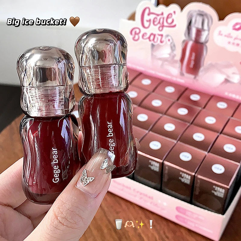 Gege bear big ice bucket crystal transparent lip glaze moisturizing mirror pouty lips autumn and winter whitening lipstick