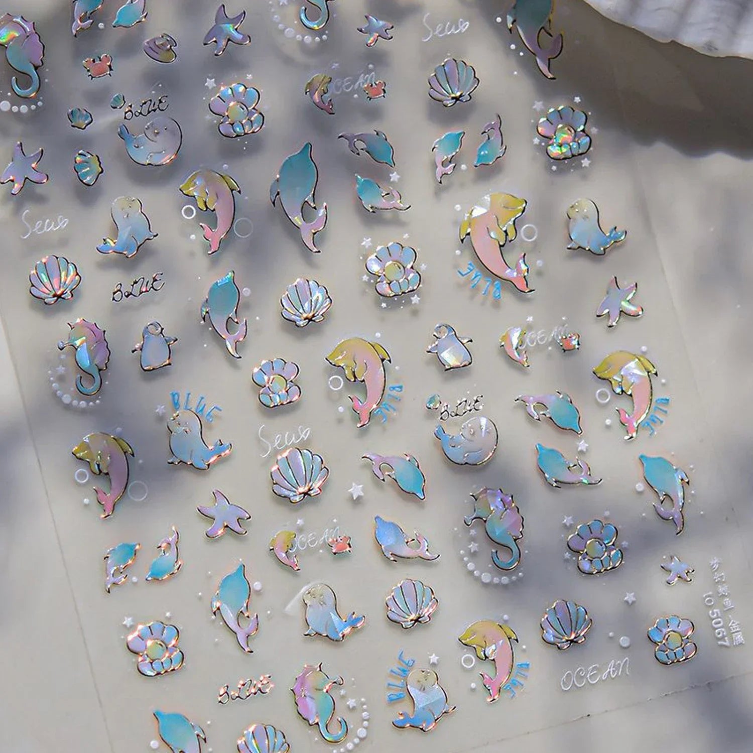 Ocean Shell Starfish Shell Conch Whale Dolphin Seahorse Coconut Tree Water Bubbles Self Adhesive Nail Art Sticker Manicure Decal