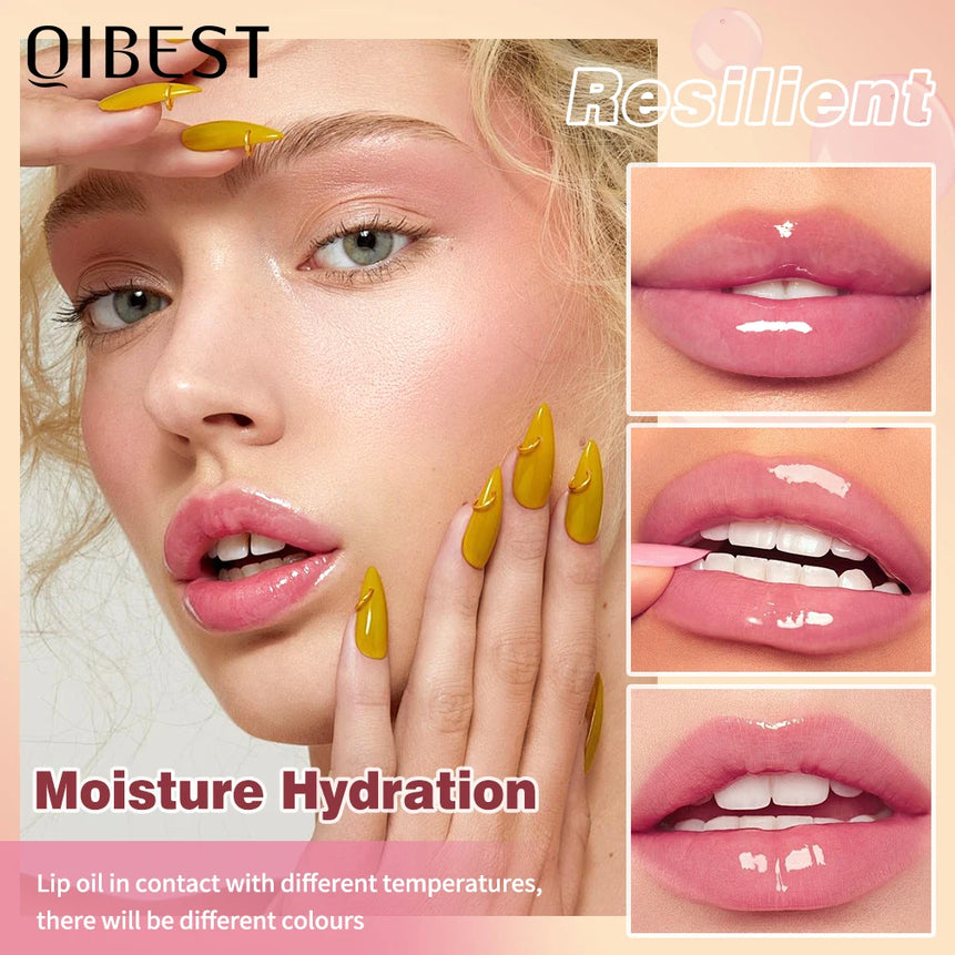 QIBEST Color Changing Lip Oil Moisturizing Transparent Jelly Lip Balm Long-term Lipgloss Nourishes Lip Plumper Oil Makeup New
