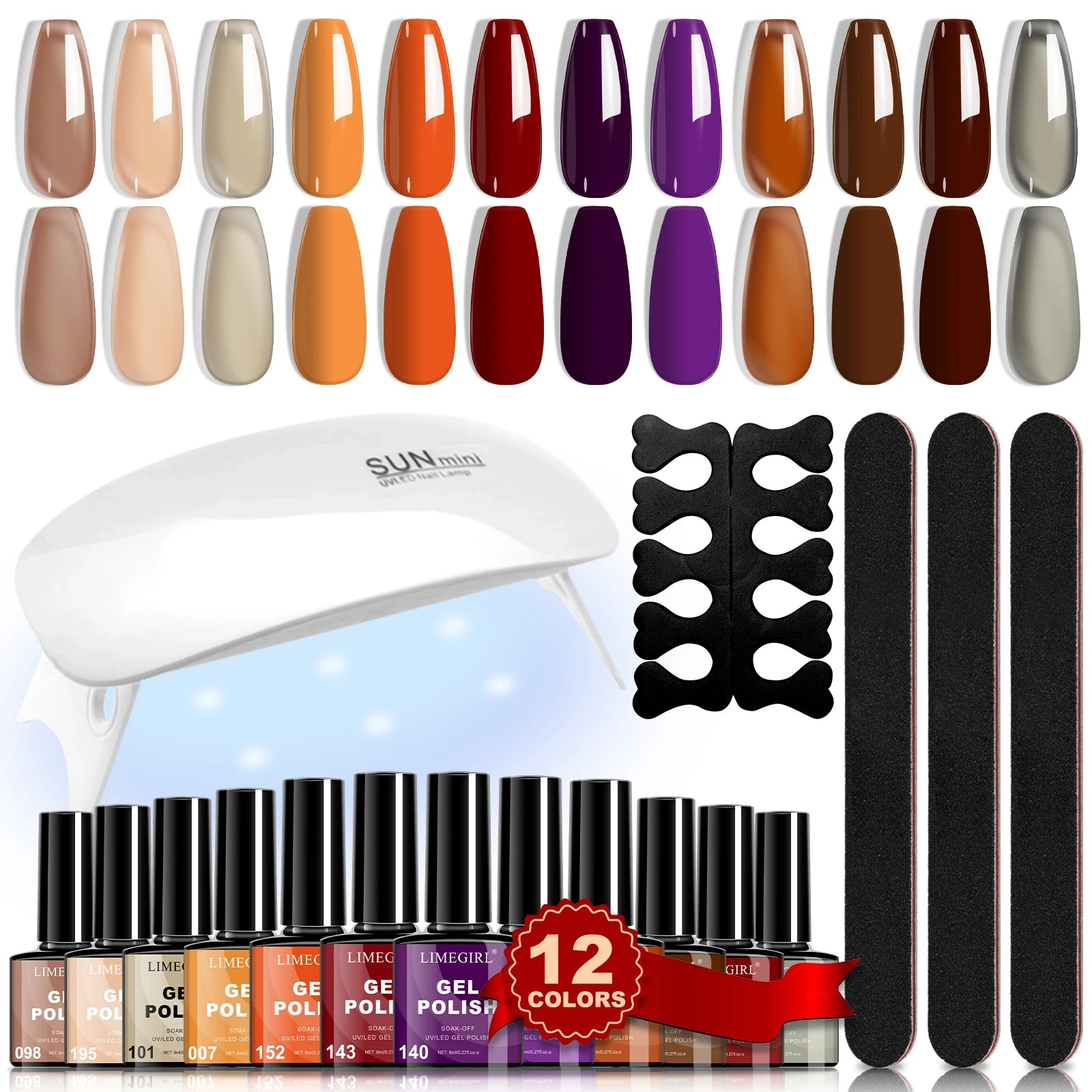 LIMEGIRL 12Pcs Gel Nail Polish Set 8ML Semi-Permanent Varn UV Nail Gel Art Manicure with Mini LED Lamp Gel Nail Polish Set
