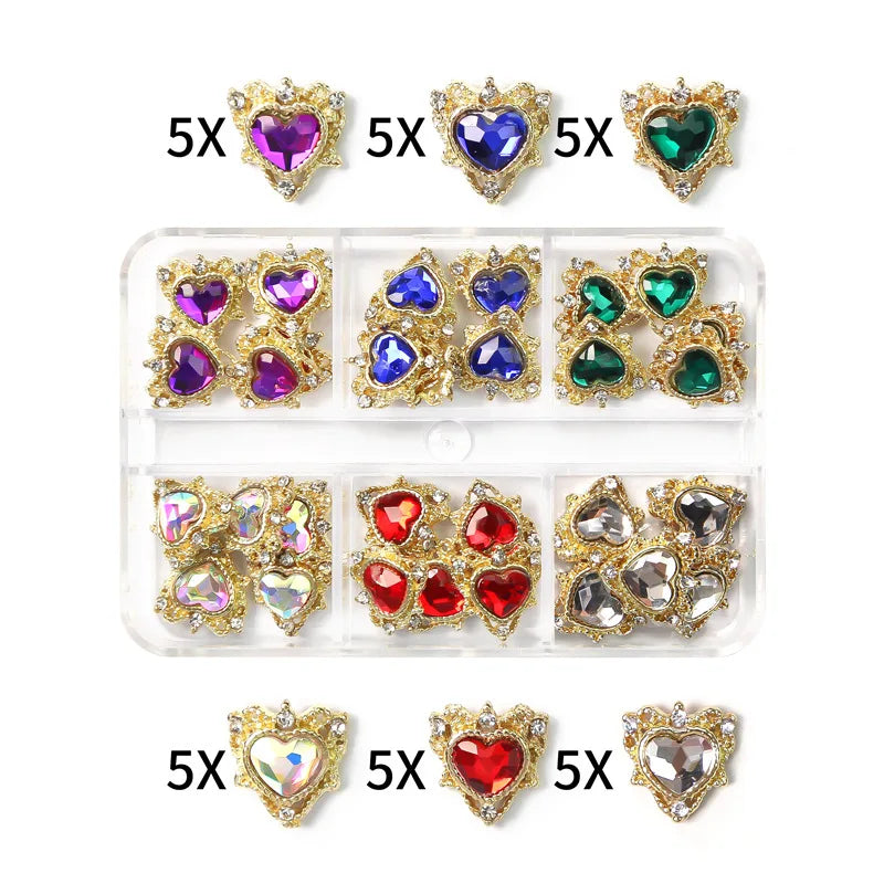 30Pcs Pink Nail Charms Alloy Rhinestones 3D Star Butterfly Heart Cross Gem Nails Crystal Diamond Nail Art Decoration Accessories