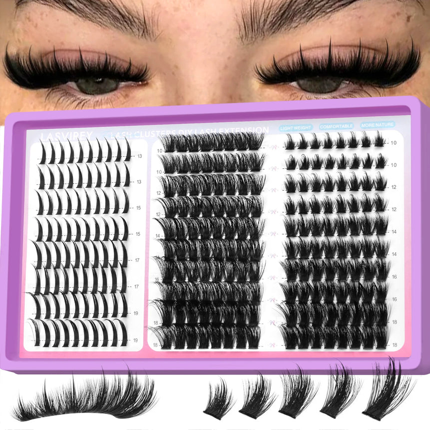 LASVIREY Lash Clusters DIY Spiky Cluster Lashes Mixed Styles Fluffy Volume Clusters Lashes Fluffy Individual Eyelashes Extension
