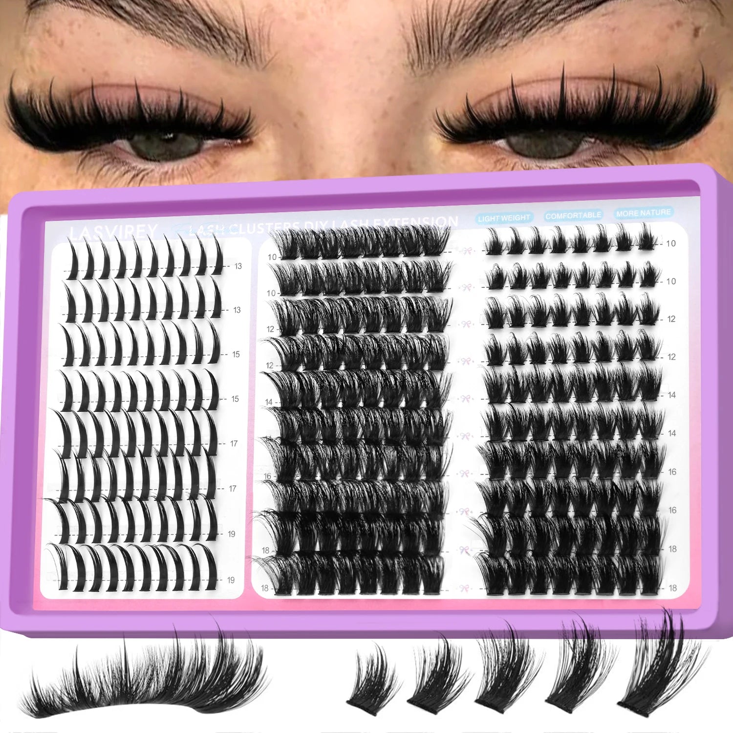LASVIREY Lash Clusters DIY Spiky Cluster Lashes Mixed Styles Fluffy Volume Clusters Lashes Fluffy Individual Eyelashes Extension