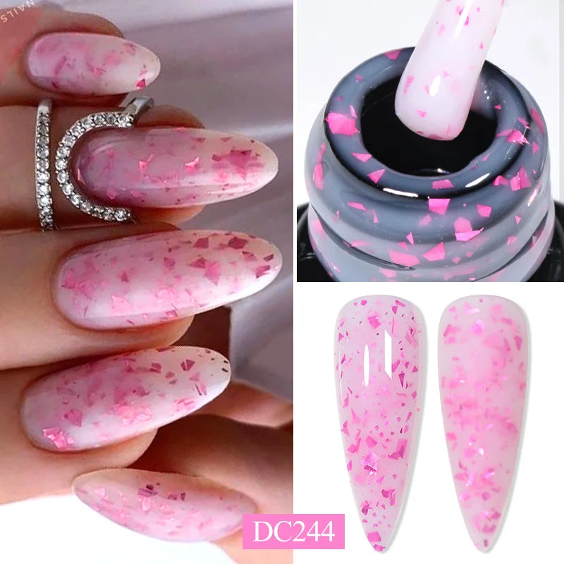 7ML Gold Foil Quick Extension Nail Gel Vernis Semi Permanent Acrylic Crystal Pink Clear Nude Gel Nail Polish UV Construction Gel