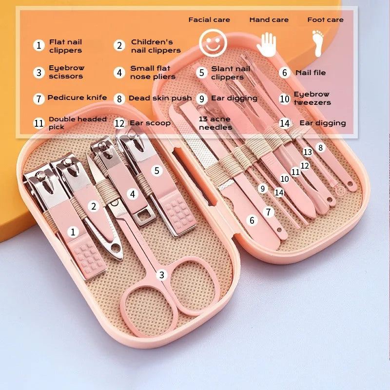 8/10/14 Pieces Stainless Steel Nail Clipper Set Manicure Pedicure Tools Kit with Nail File Cuticle Scissors forHome Travel Gifts