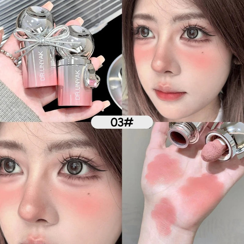 Liquid Blush Stick with Sponge Tip, Waterproof Long-Lasting Skin-friendly Blush Cream Brightening Effect Lips and Cheeks Makeup