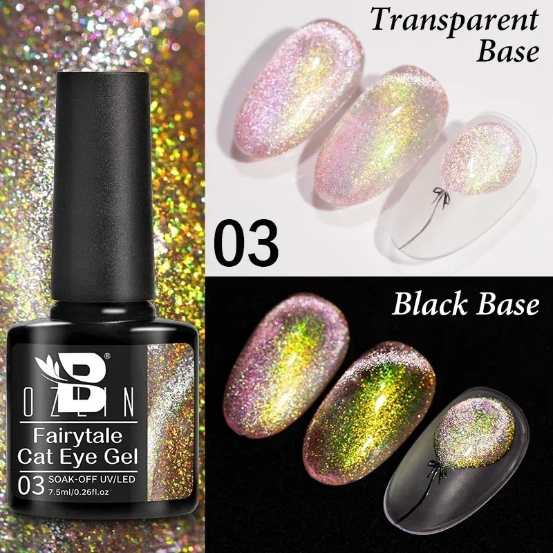 AWStorG 7.5ML Golden Gradient Cat Eye Magnetic Gel Sparkling Glitter Nail Polish Semi Permanent UV Nail Art No Need Base Color