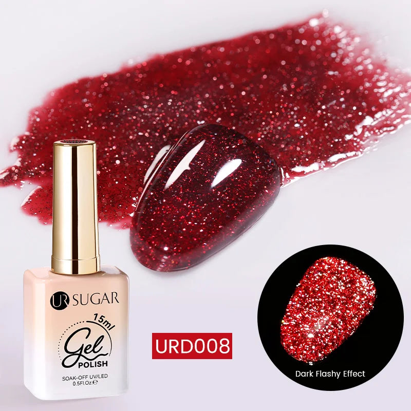 UR SUGAR 15ml Red Reflective Shining Nail Gel Polish Sparkling Semi Permanent Soak Off UV Gel Glitter DIY Nail Art for Winter