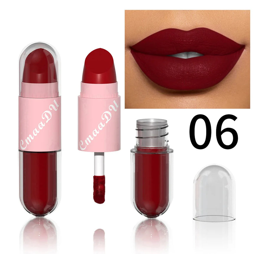 Lipstick Lip Gloss 2-in-1 Matte Lip Color Velvet Lip Glaze Waterproof Long Lasting Non-marking Natural Lip Tint Blam Cosmetic